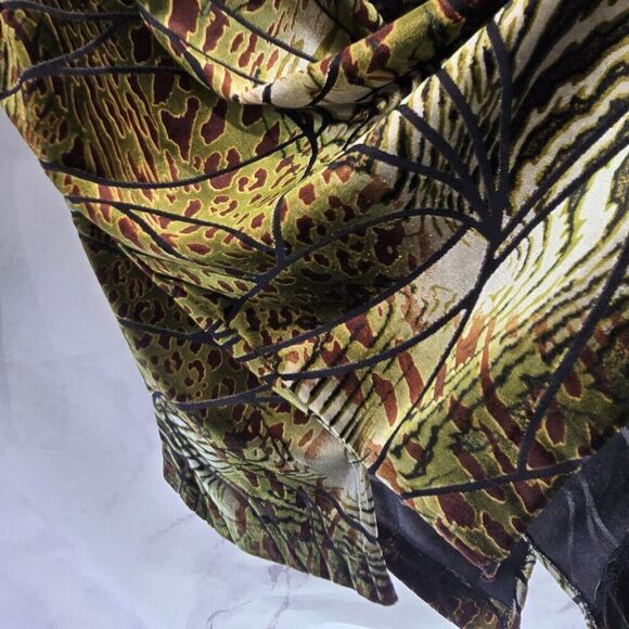 Chicos Shirt Womens XL 3 Green Velvet Burnout Plant Animal Print Blouse Vintage - Picture 8 of 10